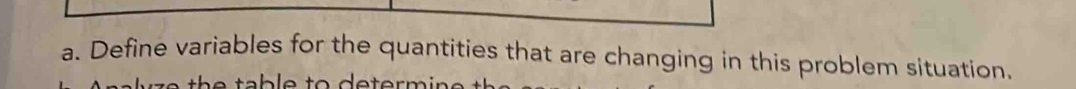 Define variables for the quantities that are changing in this problem situation.