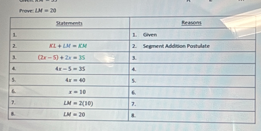 Prove: LM=20