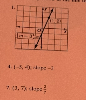 (-5,4); slope -3
7. (3,7); slope  2/7 