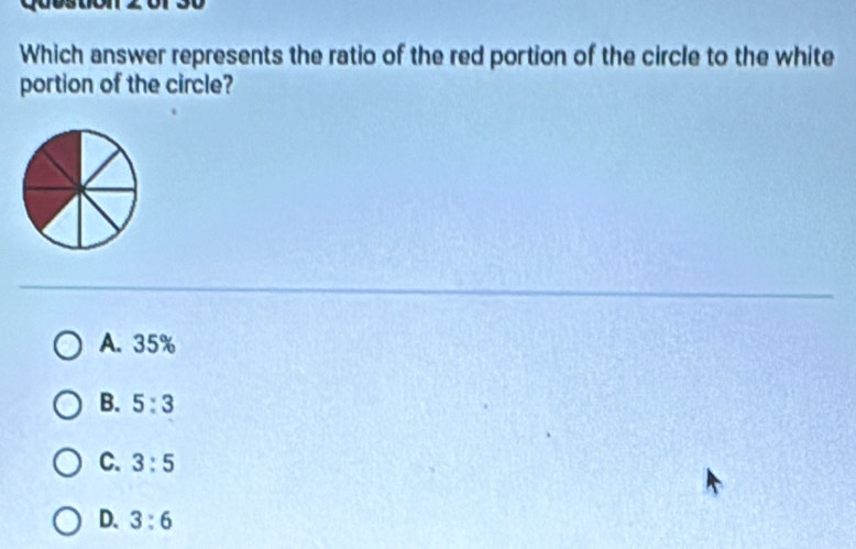 Solved: Which answer represents the ratio of the red portion of the ...