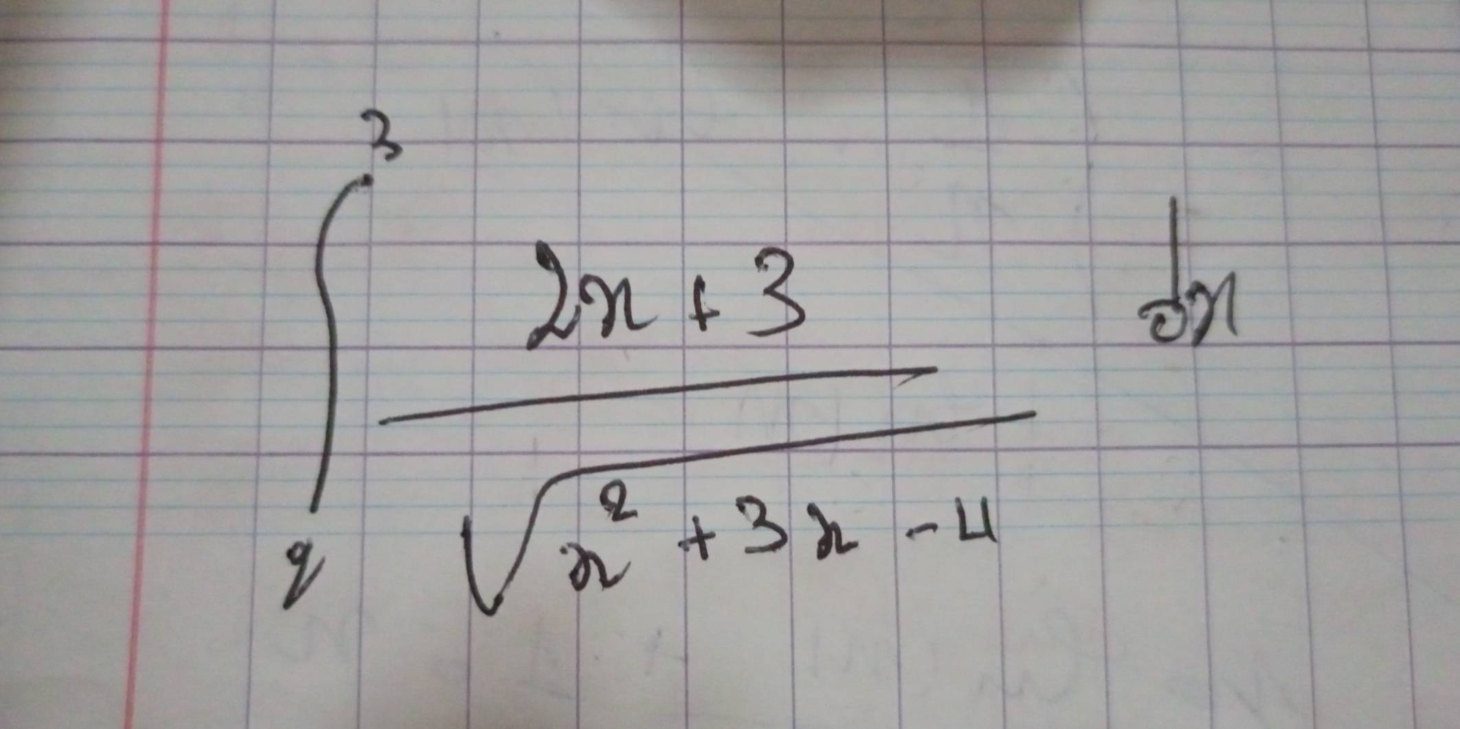 ∈t _3^(2frac 2x+3)sqrt(x^2+3x-14)dx