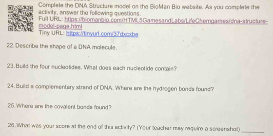 Solved: Complete the DNA Structure model on the BioMan Bio website. As ...