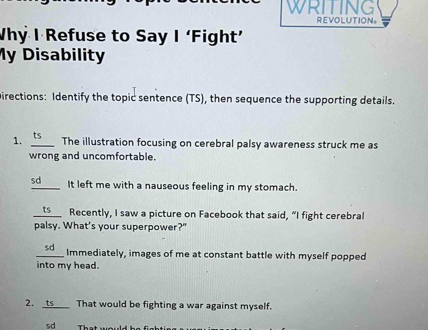 Solved: WRITINGy REVOLUTION。 Why I Refuse to Say I ‘Fight’ My ...