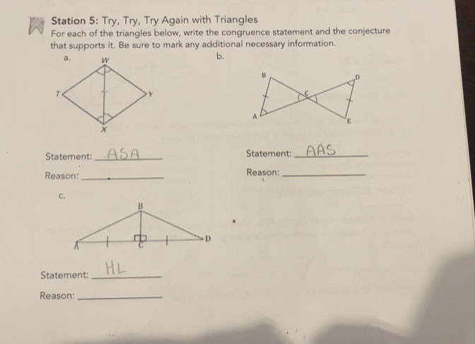 Gelöst:Station 5: Try, Try, Try Again with Triangles For each of the ...