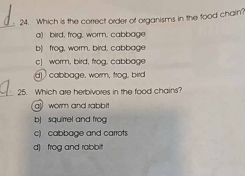 Solved: Which is the correct order of organisms in the food chain? _ a ...