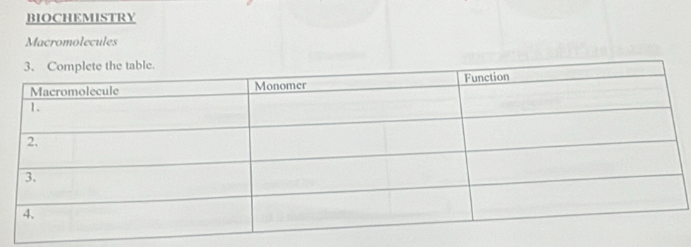 BIOCHEMISTRY 
Macromolecules