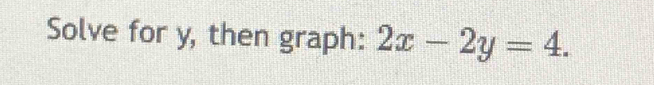 Solve for y, then graph: 2x-2y=4.