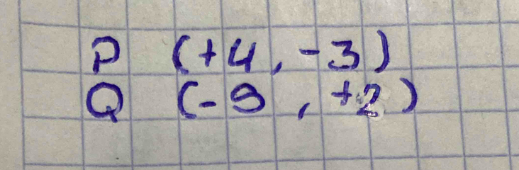 (+4,-3)
Q (-9,+2)