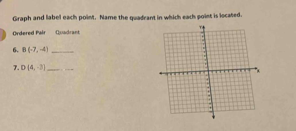 Solved: Graph and label each point. Name the quadrant in which each ...