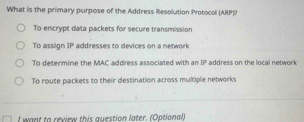 Solved: What is the primary purpose of the Address Resolution Protocol ...