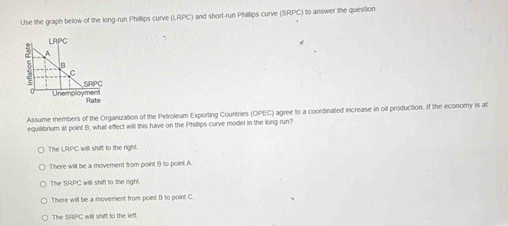 Solved: Use the graph below of the long-run Phillips curve (LRPC) and ...