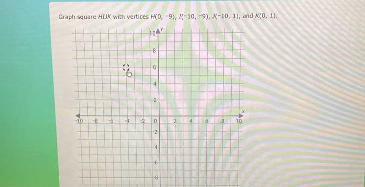 Graph square HIJK with vertices H(0,-9), I(-10,-9), J(-10,1) , and K(0,1).