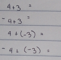 4+3=
-4+3=
4+(-3)=
-4+(-3)=