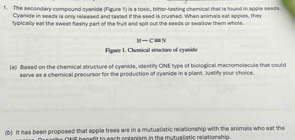 Solved: The secondary compound cyanide (Figure 1) is a toxic, bitter ...