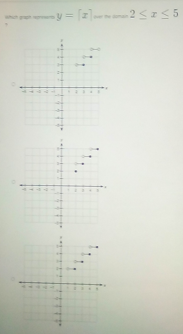 Which graph represents y=[x] over the domain 2≤ x≤ 5