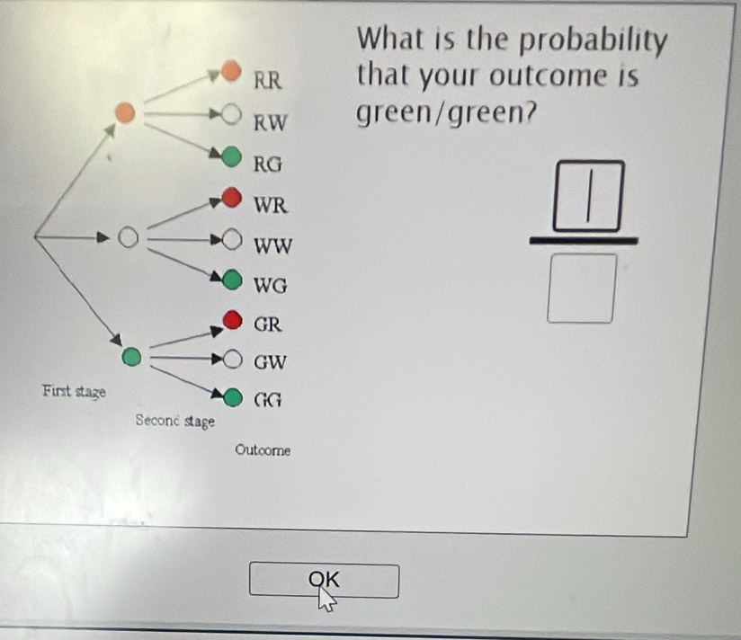 What is the probability 
that your outcome is 
green/green?
 □ /□  
QK