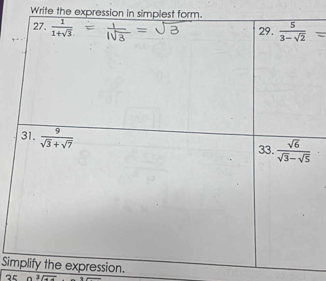 Write the expression in simplest for
Siression.
25 3