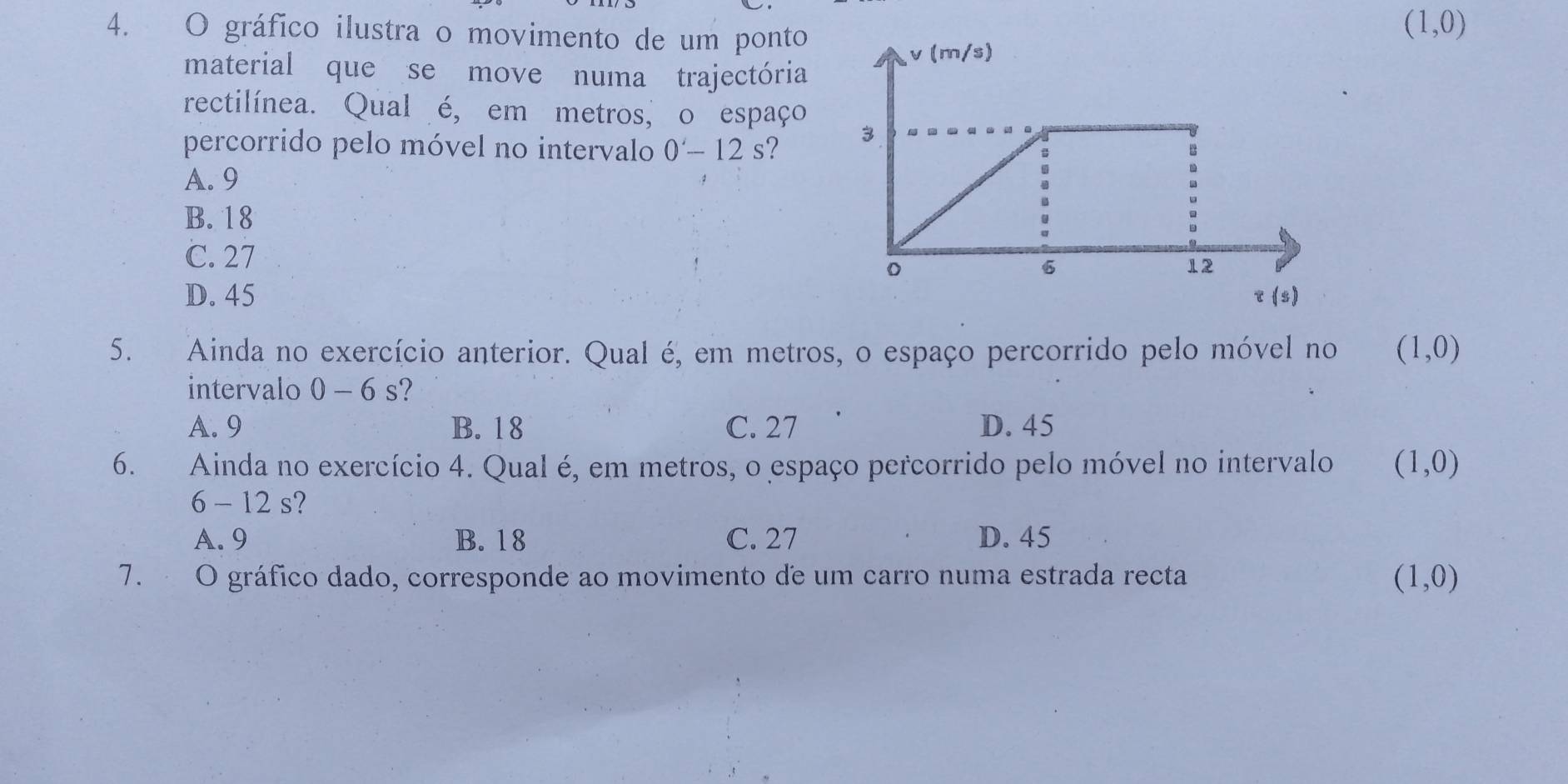 Solved: gráfico ilustra o movimento de um ponto (1,0) material que se move  numa trajectória rectil [Physics], image size:1883x941