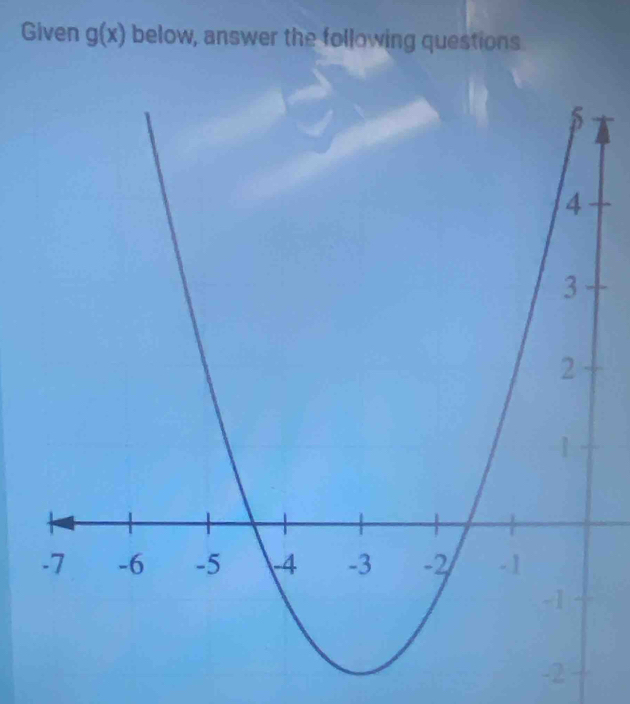 Given g(x) below, answer the following questions 
-2