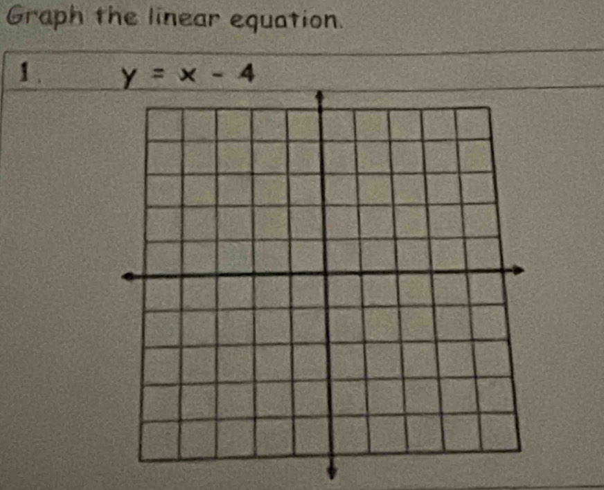 Graph the linear equation. 
1 . y=x-4