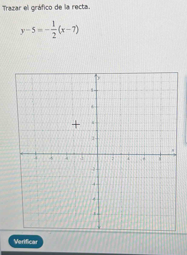 Trazar el gráfico de la recta.
y-5=- 1/2 (x-7)
Verificar