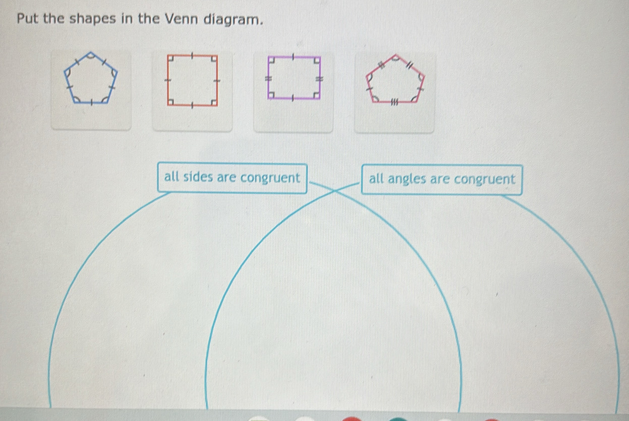 Put the shapes in the Venn diagram.