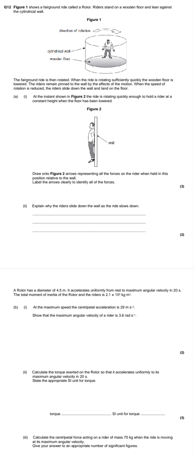Solved: Figure 1 shows a fairground ride called a Rotor. Riders stand ...