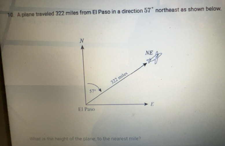 Gelöst:A plane traveled 322 miles from El Paso in a direction 57 ...