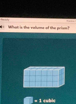 Ready Practice 
What is the volume of the prism?
□ =1 cubic