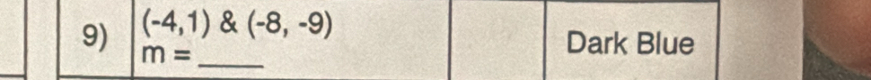 (-4,1) & (-8,-9)
9) m= _ 
Dark Blue