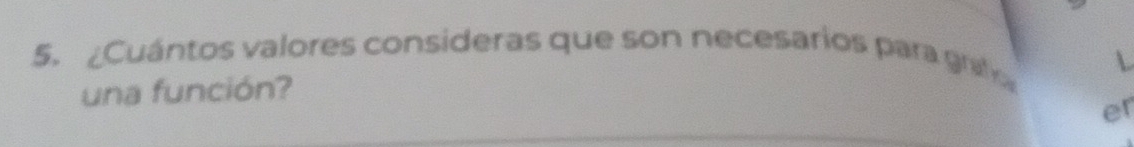 ¿Cuántos valores consideras que son necesarios para grafa 
una función? 
er