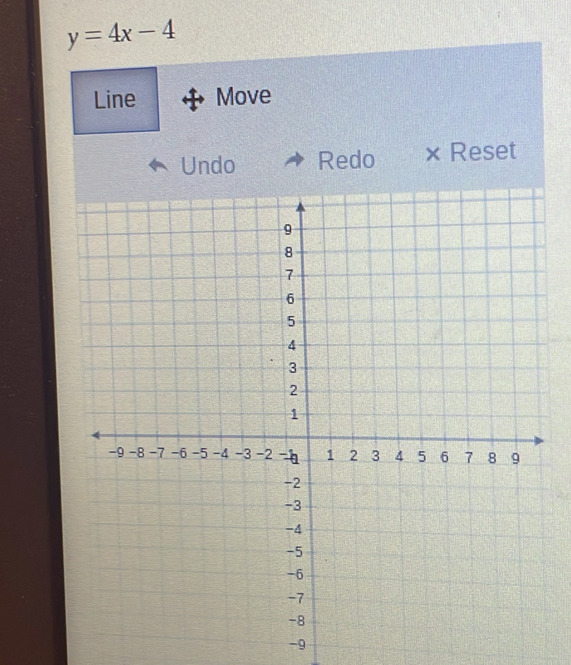 y=4x-4
Line Move 
Undo Redo × Reset
-9