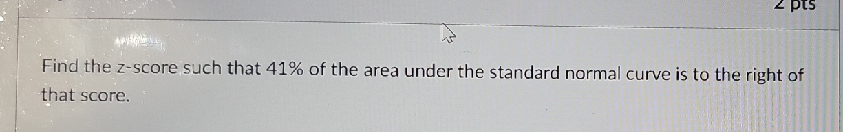 Find the z-score such that 41% of the area under the standard normal curve is to the right of 
that score.