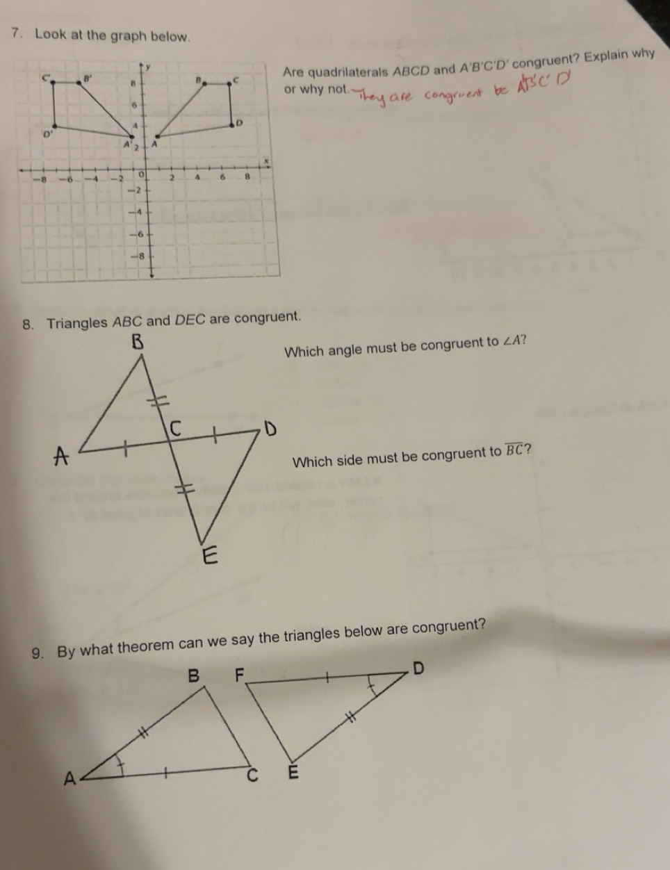 Solved: Look at the graph below. Are quadrilaterals ABCD and A'B'C'D ...
