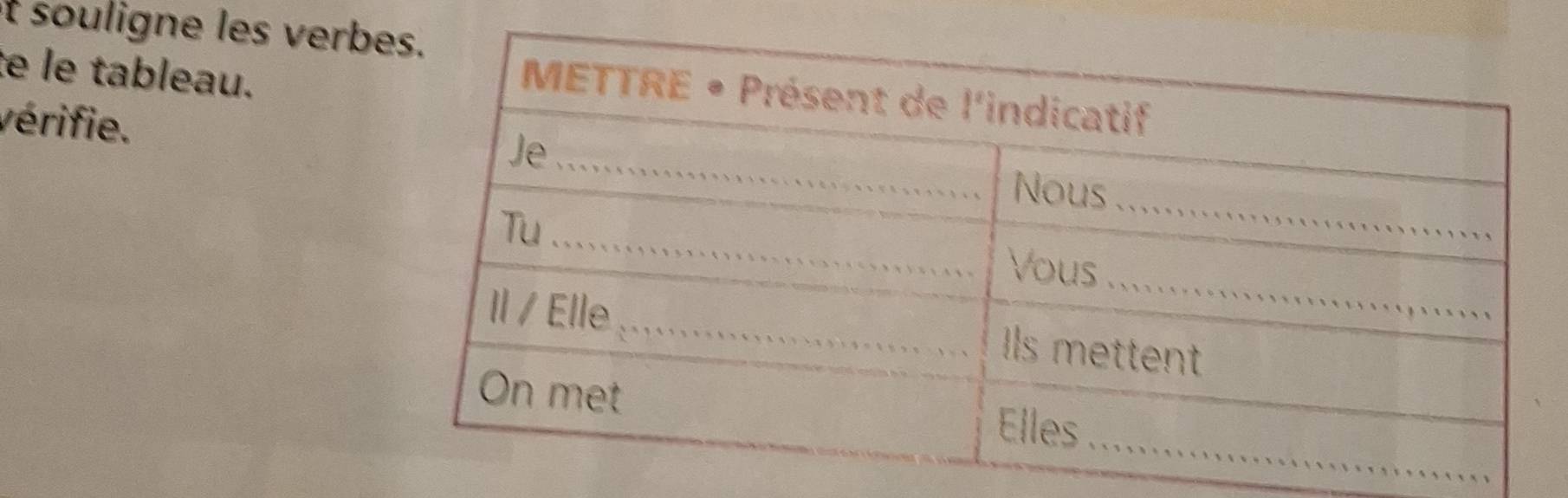 souligne les verb 
te le tableau. 
vérifie.