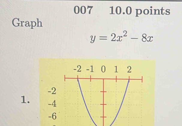 007 10.0 points 
Graph
y=2x^2-8x
1.