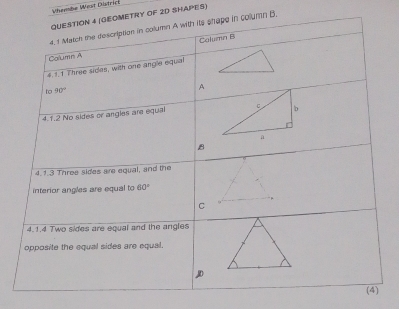 Whembe West Distric
TRY OF 2D SHAPES)
umn B