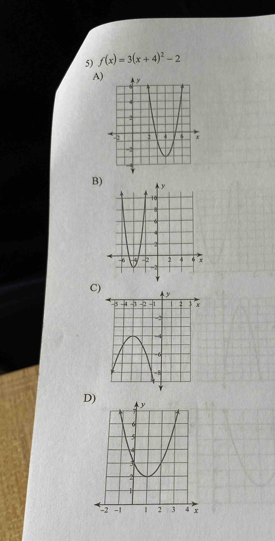 f(x)=3(x+4)^2-2
A
B
C)
D)