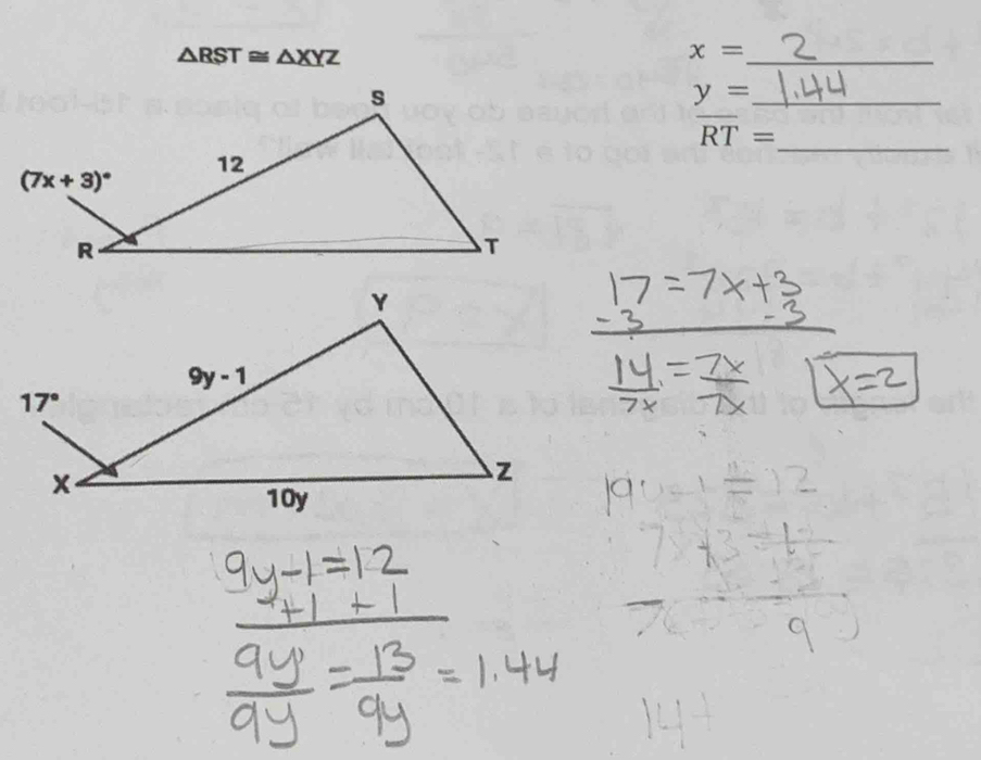 △ RST≌ △ XYZ
_
x=
_ y=
overline RT=
_