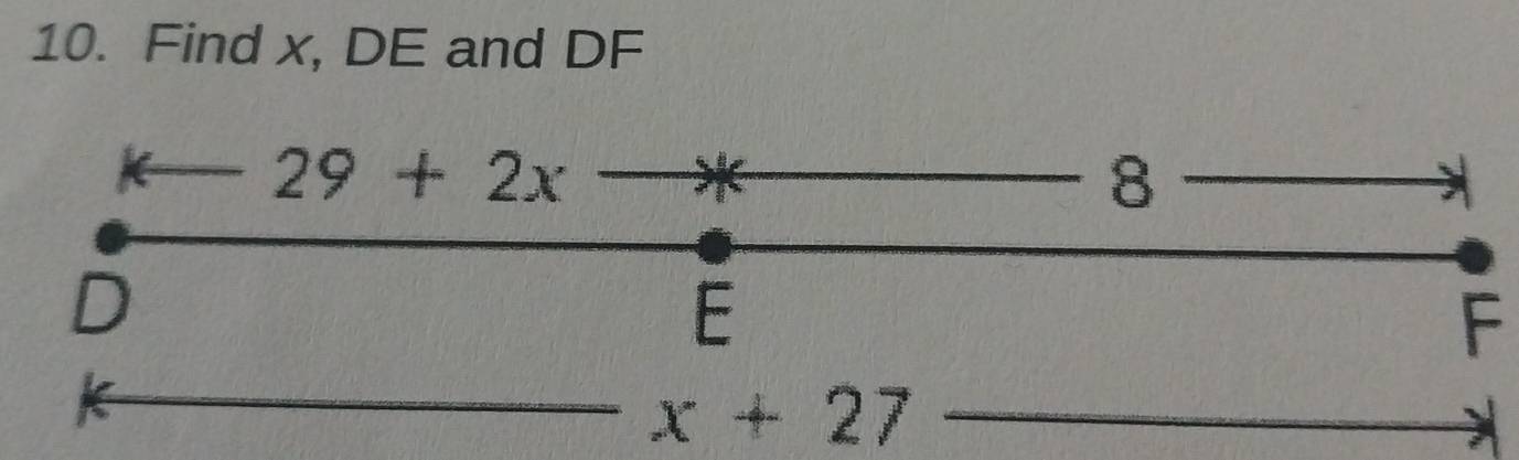 Find x, DE and DF
F