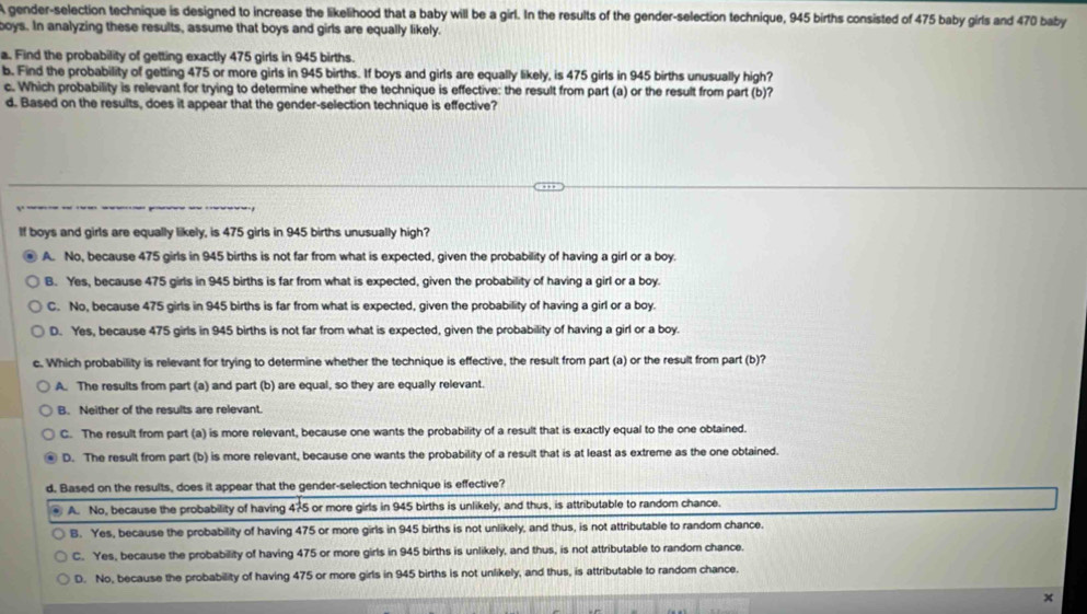Solved: A gender-selection technique is designed to increase the ...