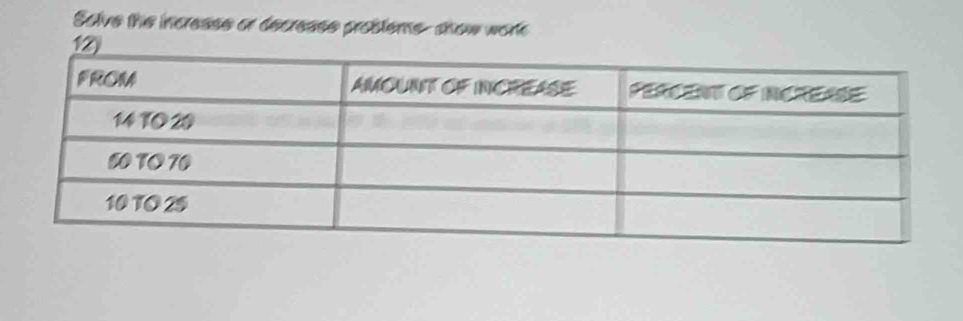 Solve the increase or decrease problems- show work