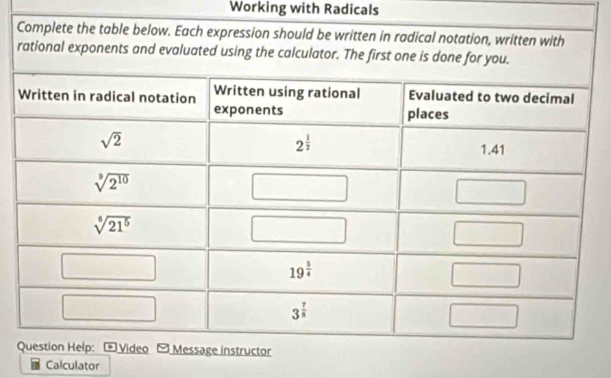 Working with Radicals
Calculator