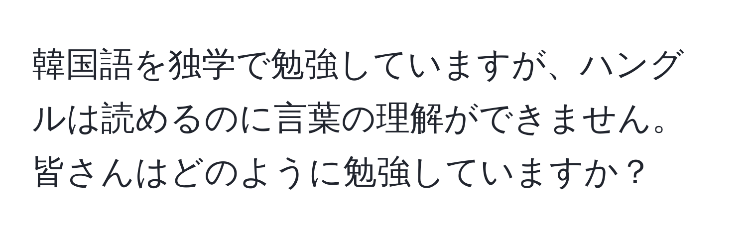 韓国語を独学で勉強していますが、ハングルは読めるのに言葉の理解ができません。皆さんはどのように勉強していますか？