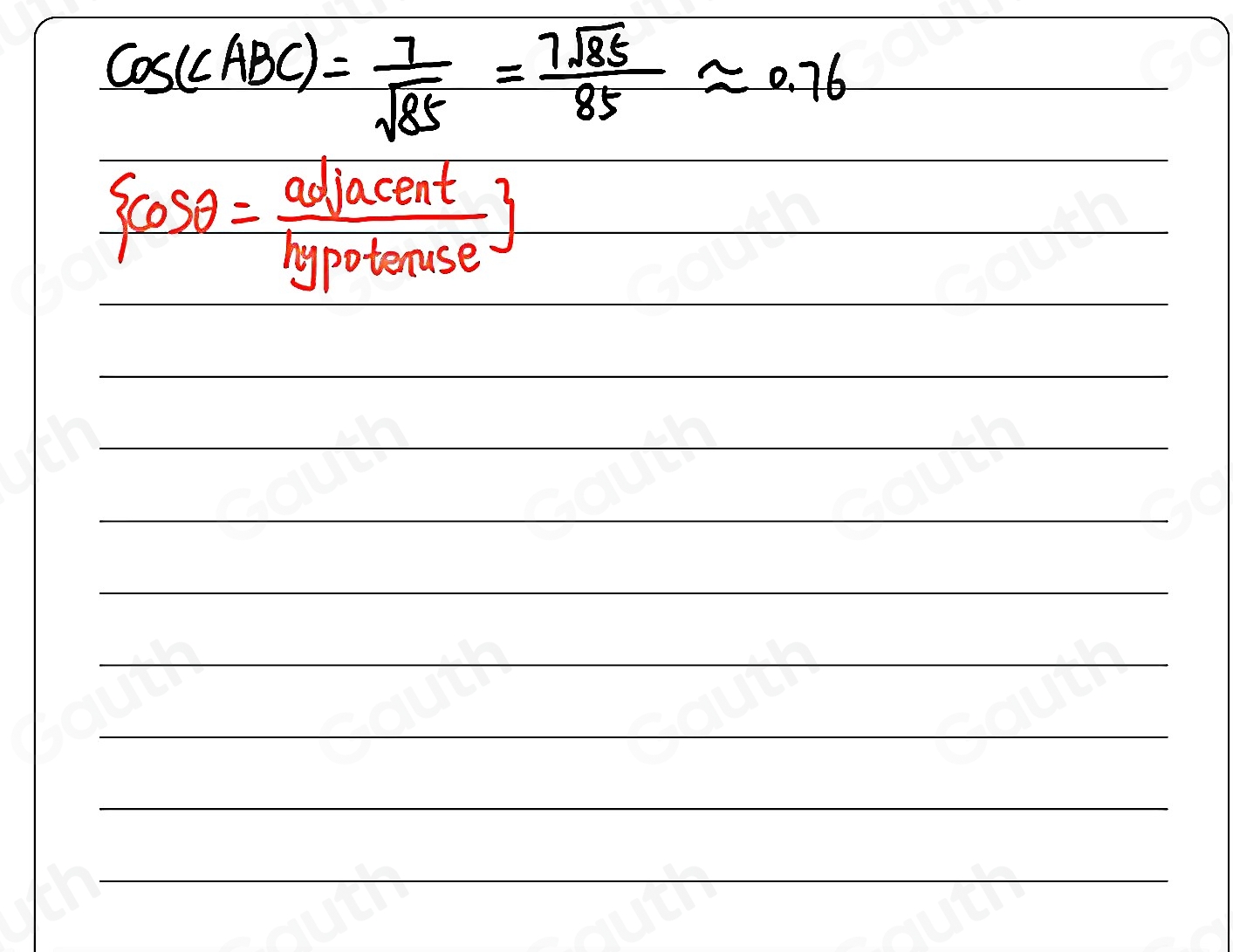 Solved: Triangle ABC is shown. What is cos (∠ ABC) ? [Math]