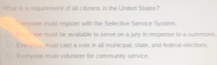 Solved: What is a requirement of all citizens in the United States ...