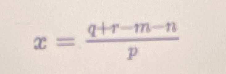 x= (q+r-m-n)/p 