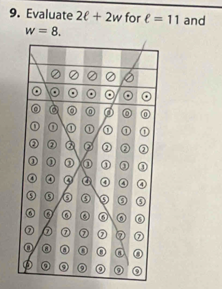 Evaluate 2ell +2w for ell =11 and
w=8.