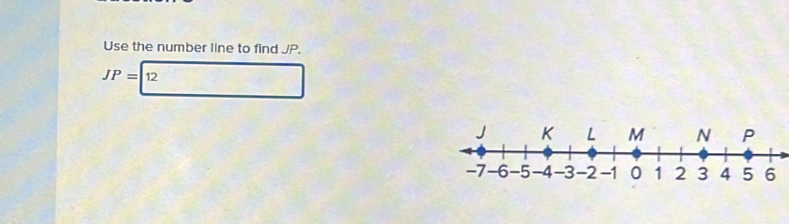 Use the number line to find JP.
JP=12