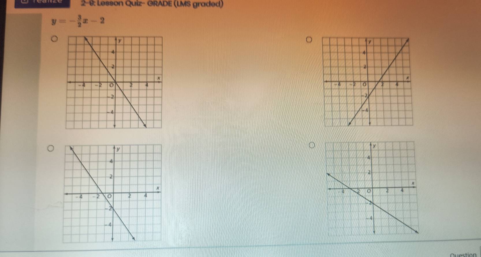 2-9: Lesson Quiz- GRADE (LMS graded)
y=- 3/2 x-2

Question